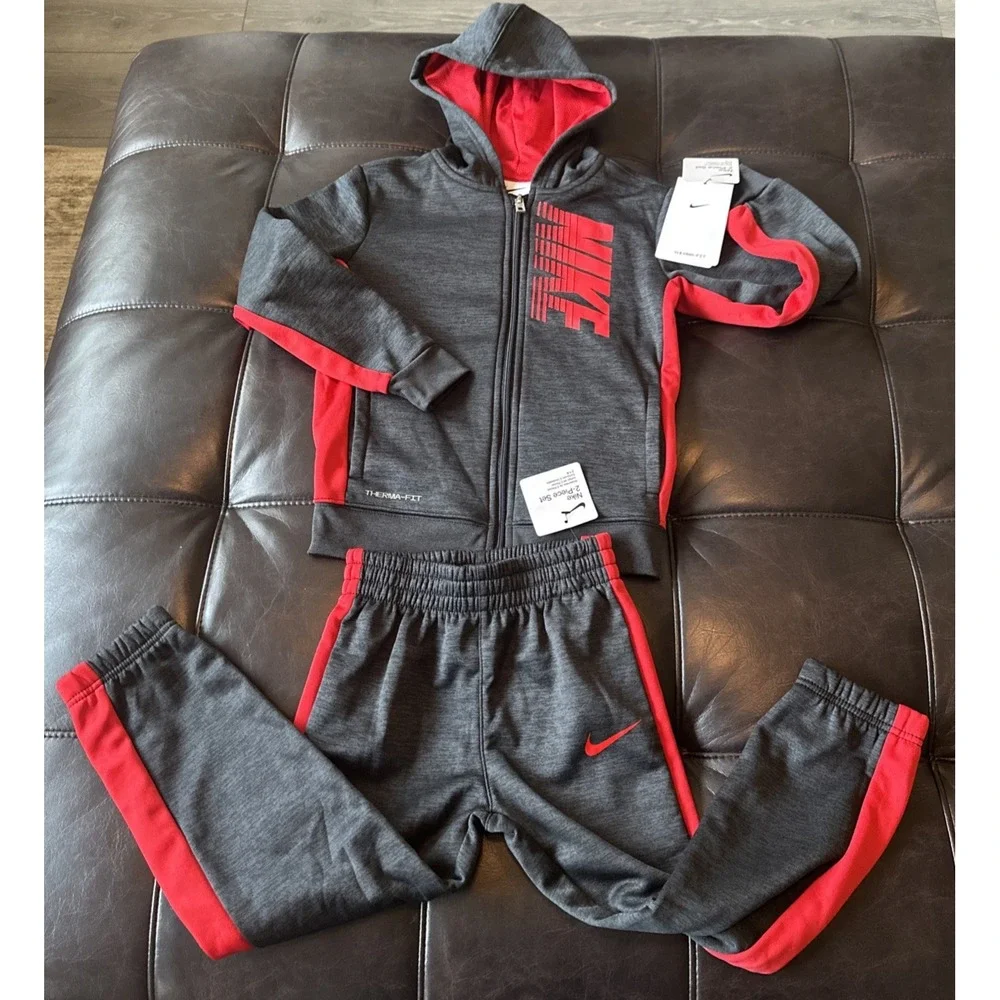 Nike Toddler Boys Size 4T 2-Pc Track Zip Jacket & Jogger Pants Set Black Heather